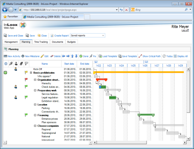 <b>Time planning</b> – Schedule activities, resources and milestones with InLoox Web App online.