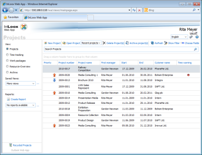 <b>Project list</b> – all running and finished projects in InLoox Web App at a glance.