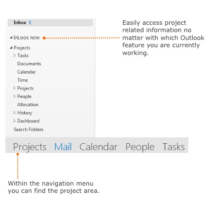 InLoox 9 in the Outlook side panel