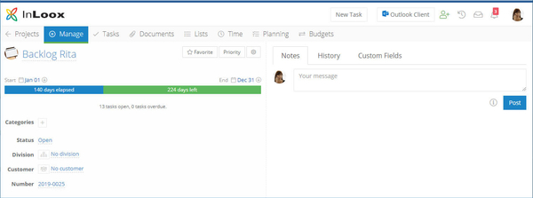 Organise your personal task using via a specific backlog project in InLoox