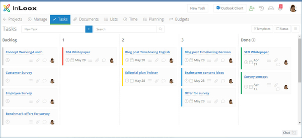 The 1-2-3 method illustrated with the InLoox Kanban board