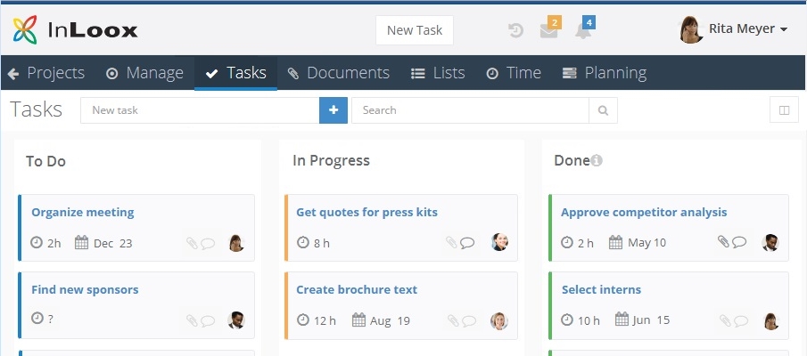 InLoox 9 Web App Kanban