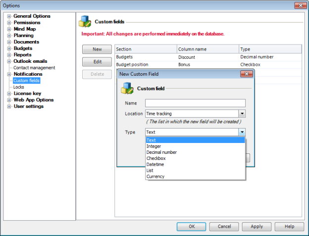 Create custom fields in InLoox PM