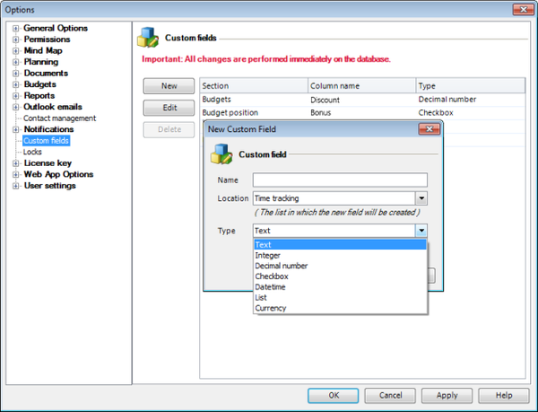 Create custom fields in InLoox PM