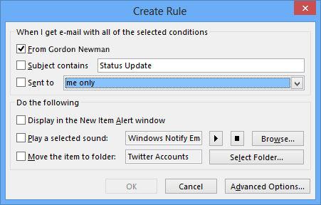 Create inbox rules in Outlook