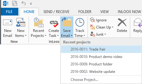 Save mail to project with InLoox for Outlook