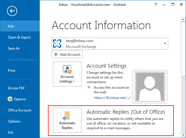 Activate Out of Office-Replies in Microsoft Outlook