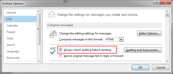 Activate Spelling and Autocorrection in Microsoft Outlook