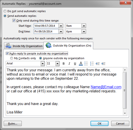 Great Out of Office Message for Business