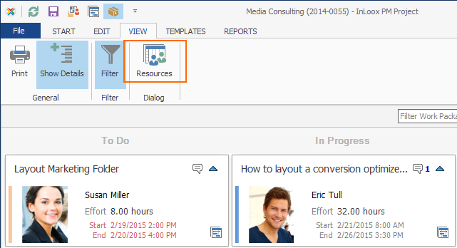 InLoox PM 8.2.3 - View Options in the Kanban Feature