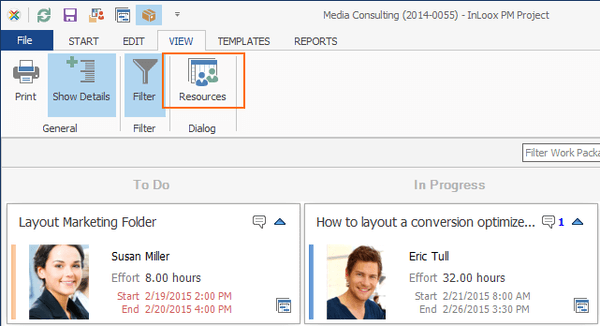 InLoox PM 8.2.3 - View Options in the Kanban Feature