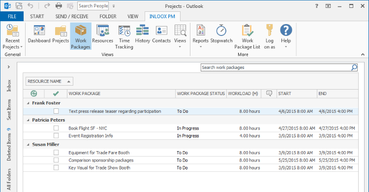 InLoox PM 8.2.3 - Manage project tasks in the work package list