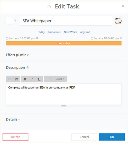 Timeboxing a task with InLoox Web App