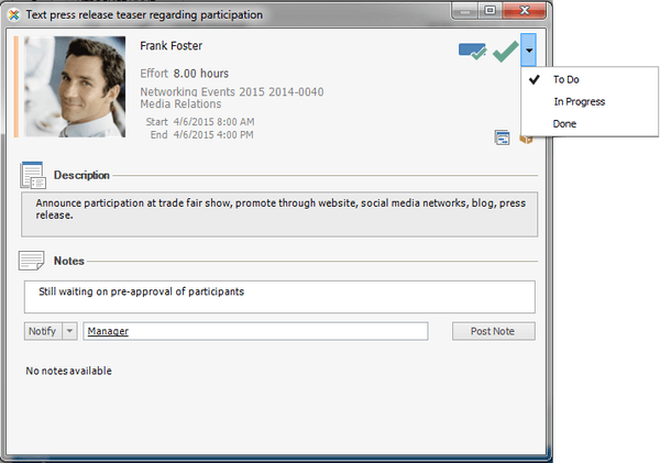 Task Management with InLoox PM: Work Package Status
