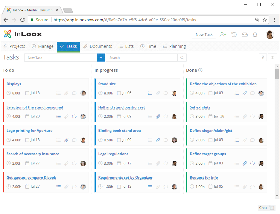 InLoox Web App: Kanban