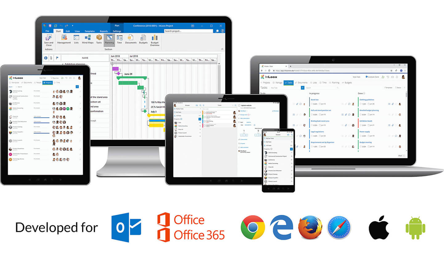 InLoox was developed for Microsoft Office, Office 365, Outlook, web browsers and iOS & Android