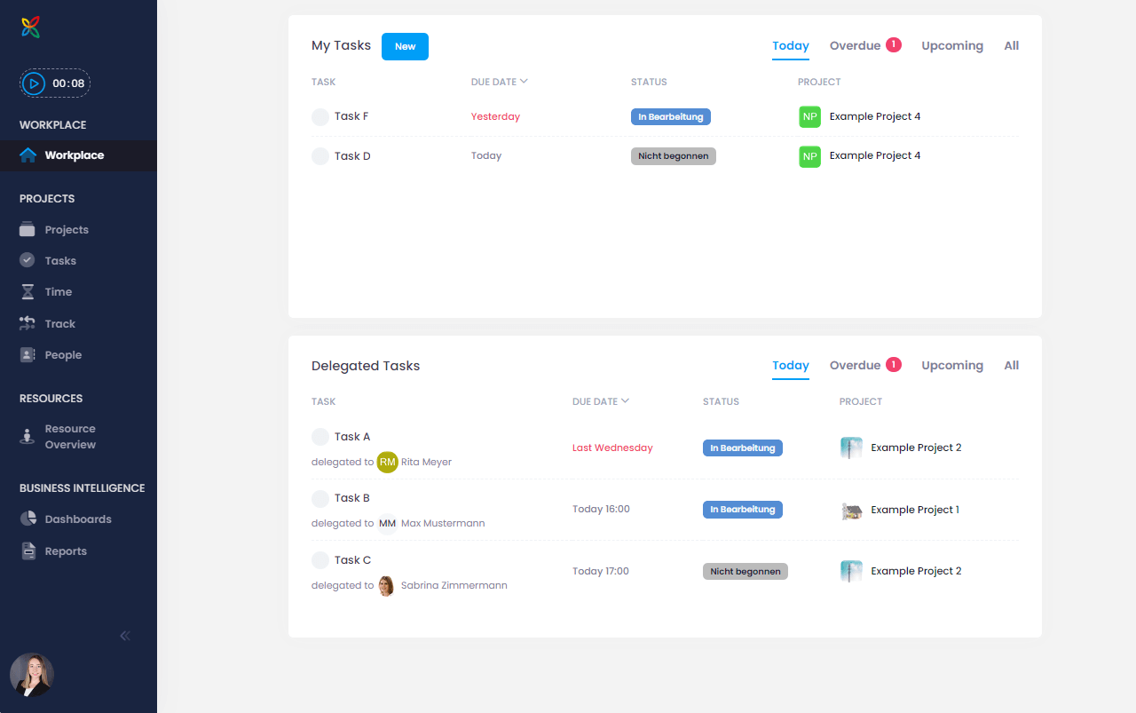Overview of the InLoox Web App workplace