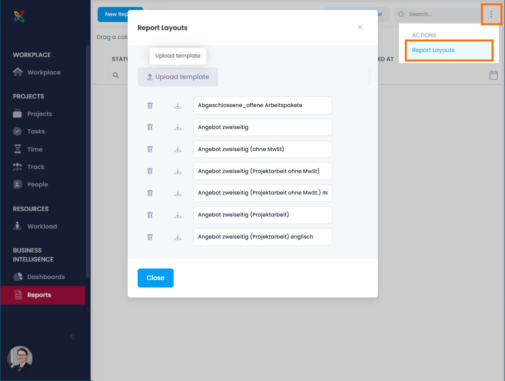 InLoox Reports - Import, export and edit report templates & layouts