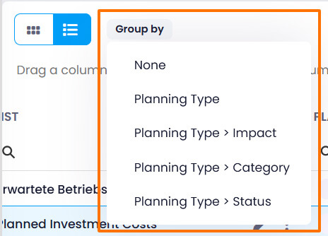 Group by in list view financials