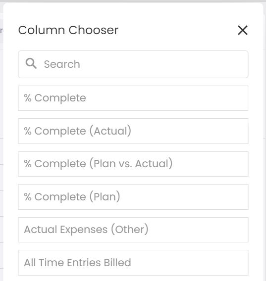 Tab for choosing the needed columns