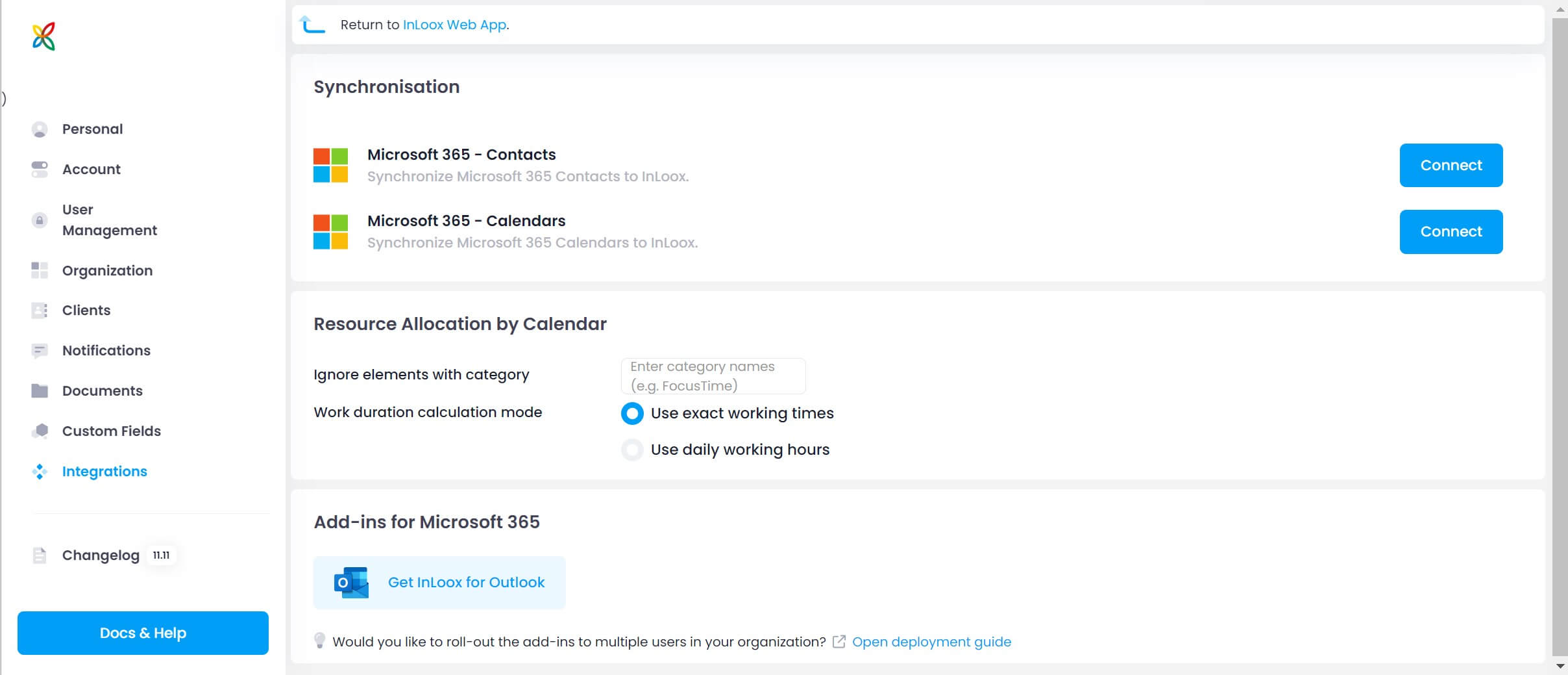 Calendar and contact synchronisation with MS365