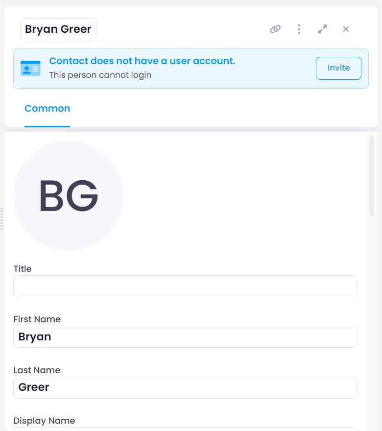 Empty overview for the new Contact
