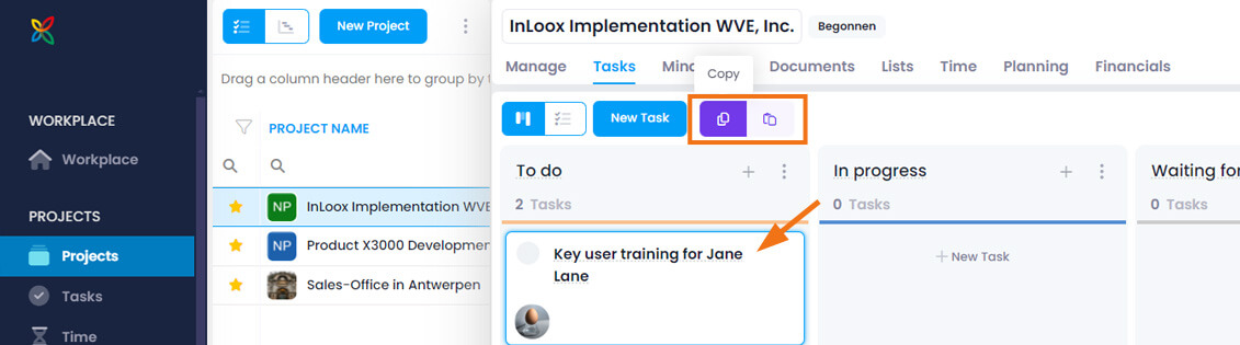 Copy & paste project tasks in InLoox Kanban