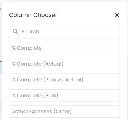 Choosing the columns for the project list