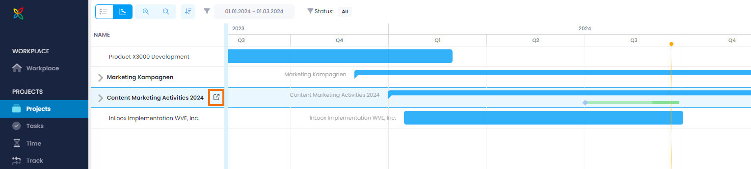 InLoox multi-project timeline - open project for editing