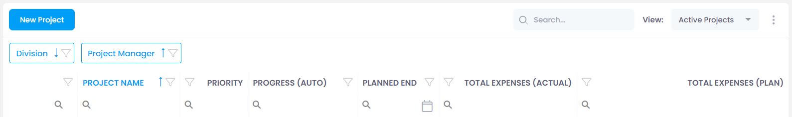 Grouping by division and project manager