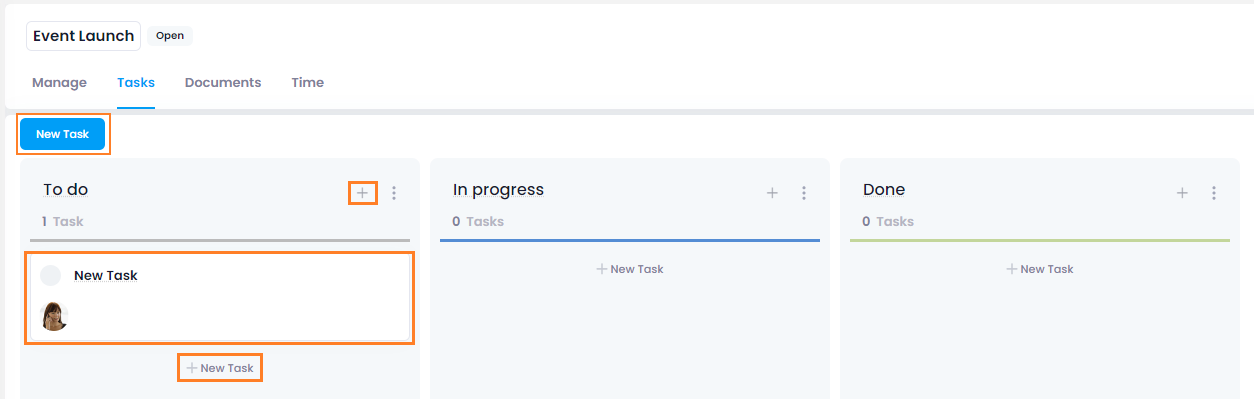New task in Kanban Board