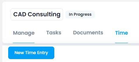 Button for new time entry in project