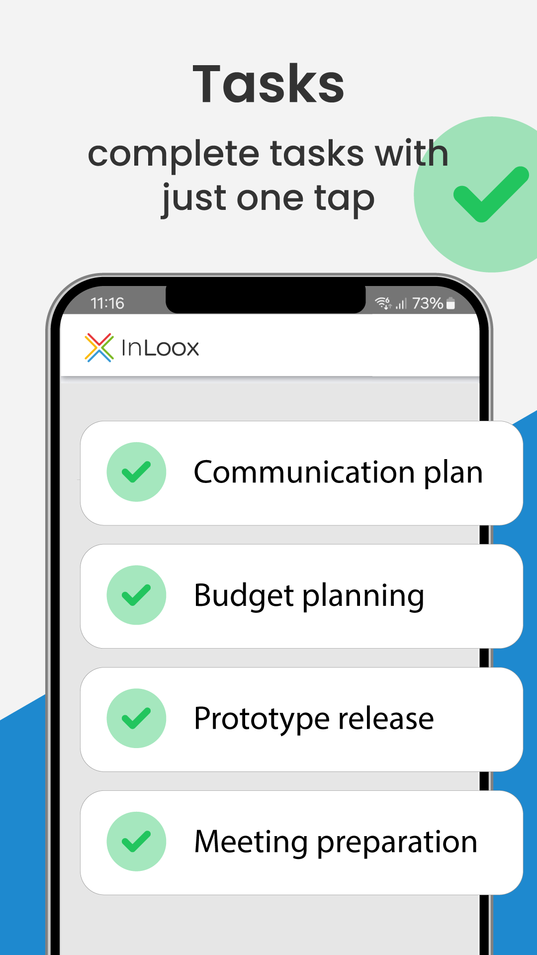 InLoox Mobile App - Mark tasks as complete
