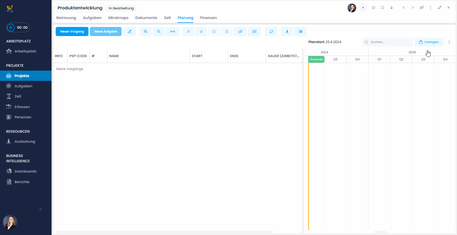Import einer Planungsvorlage in InLoox Web App