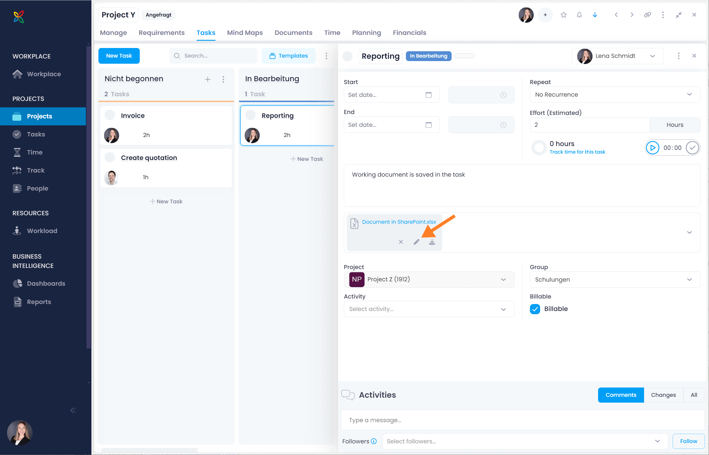Open and edit document from InLoox task directly in SharePoint