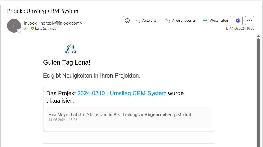 E-Mail Benachrichtigung bei der Änderung des Projektstatus