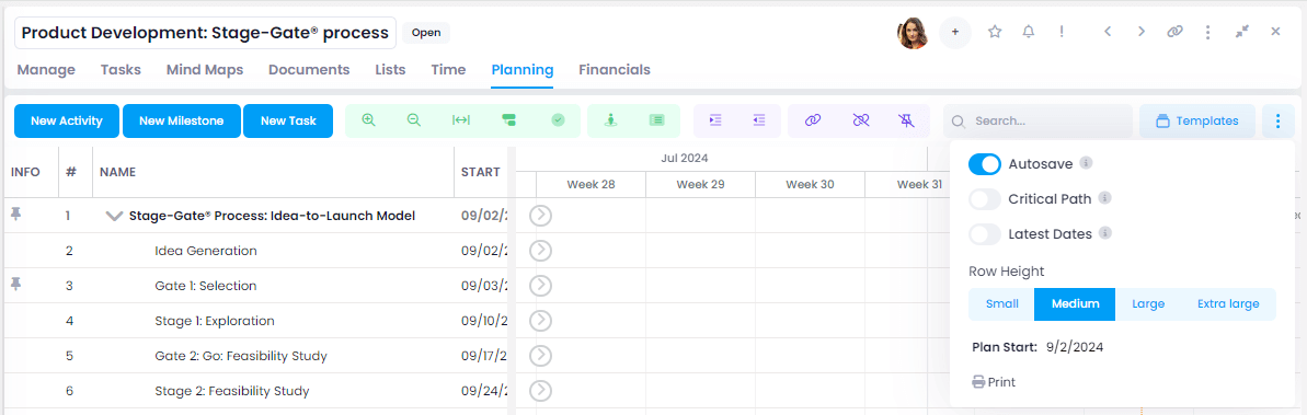 Project planning - Green buttons for visual changes & purple buttons for actual changes