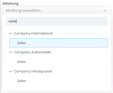 Projektbetreuung - Abteilungs-Dropdown als Baumstruktur und Suche