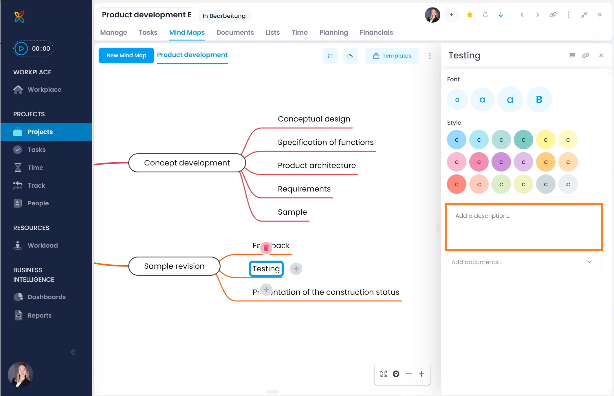 Description in mind map nodes