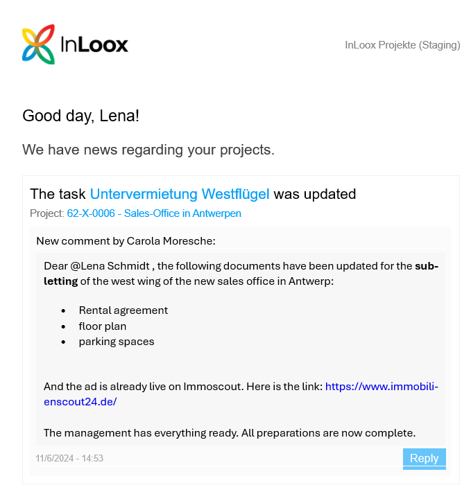 Notification about task comment