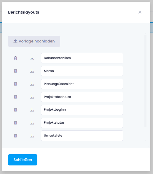 Import und Export von Berichtsvorlagen