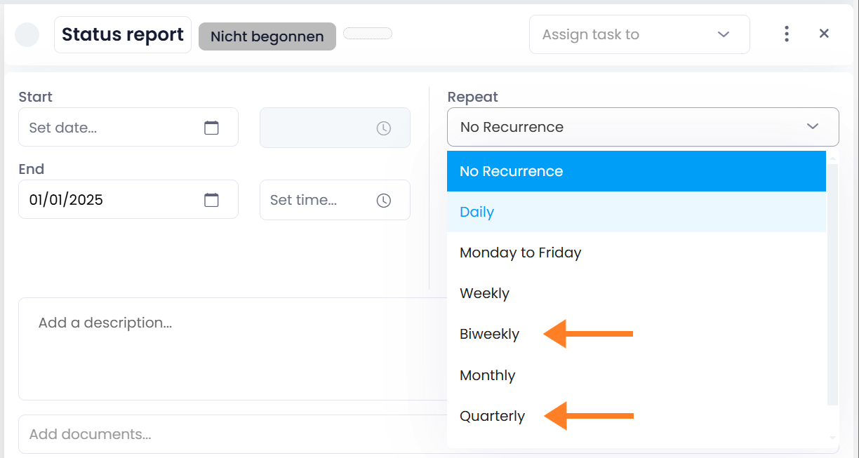 Additional time intervals for recurring tasks