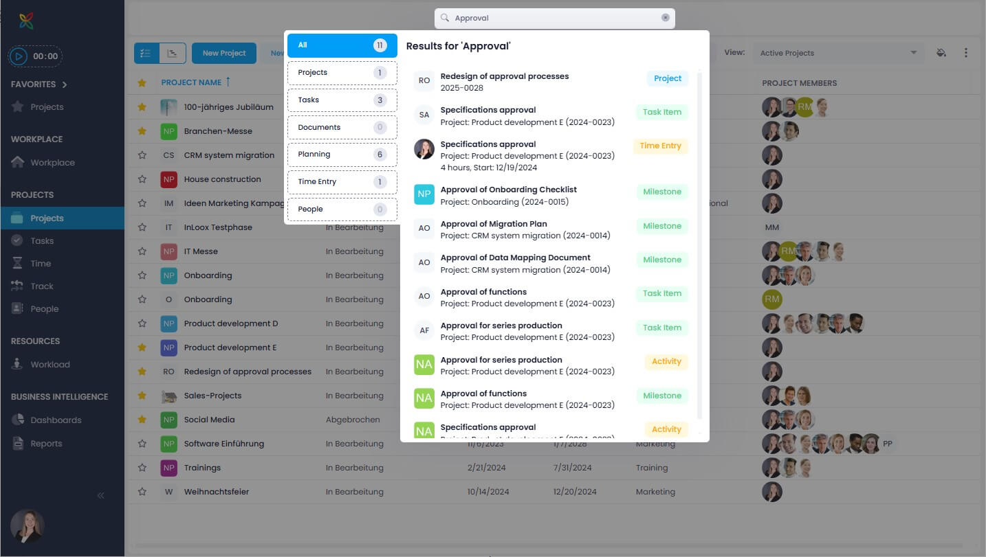 Global in-depth search in InLoox