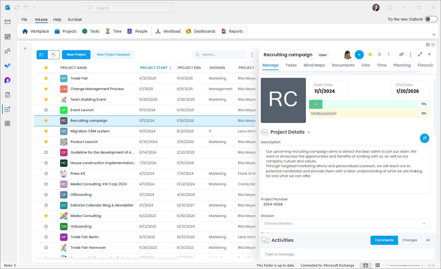 InLoox for Outlook module extension