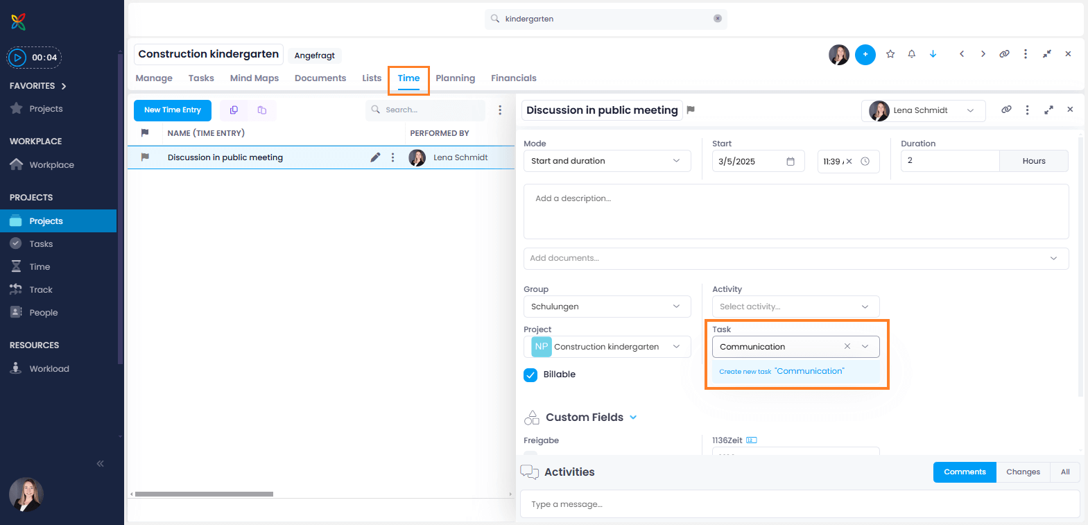 Create task from time entry