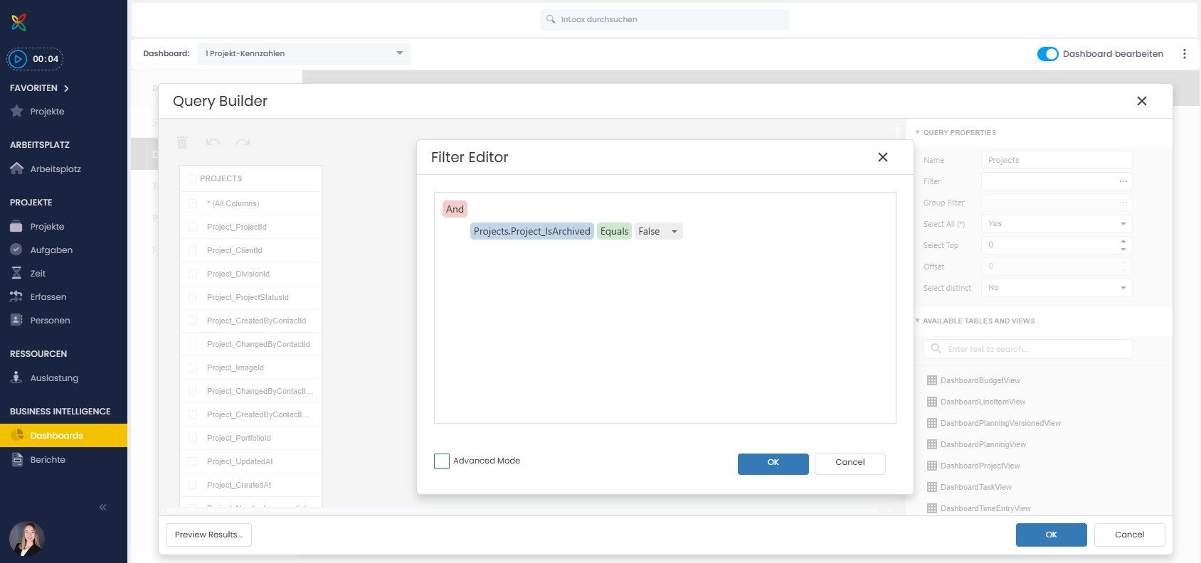 Datenquellen-Filter in Dashboards