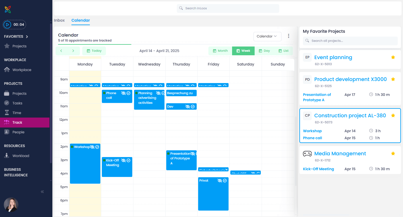 Track: Book appointments from the calendar view to your projects
