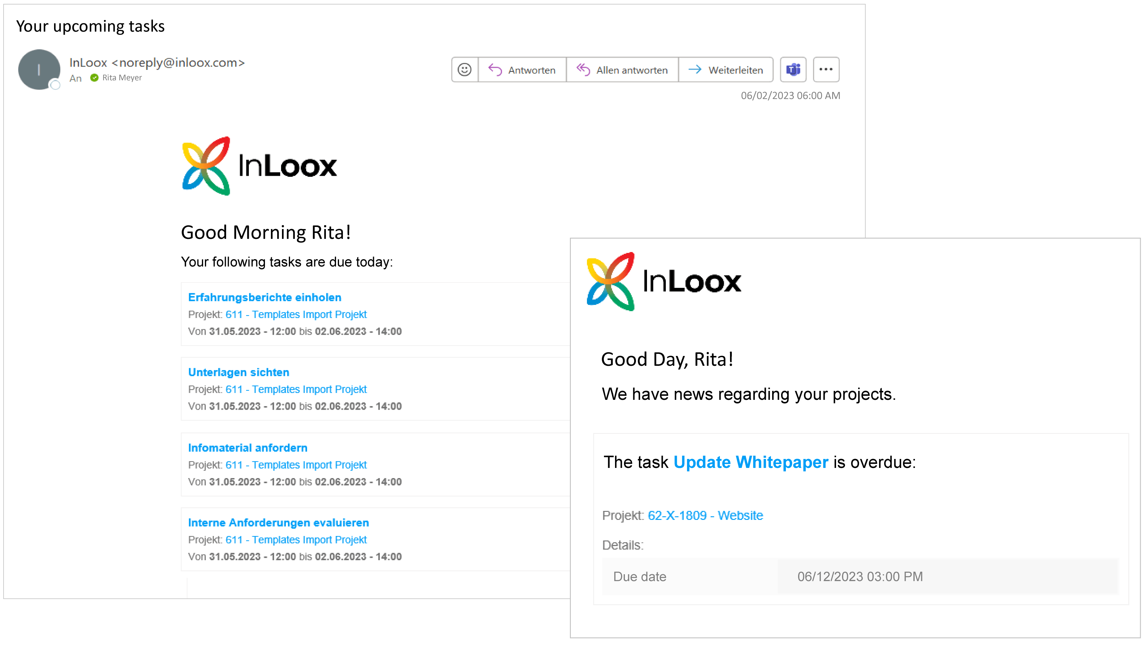 Email notification about upcoming and overdue tasks