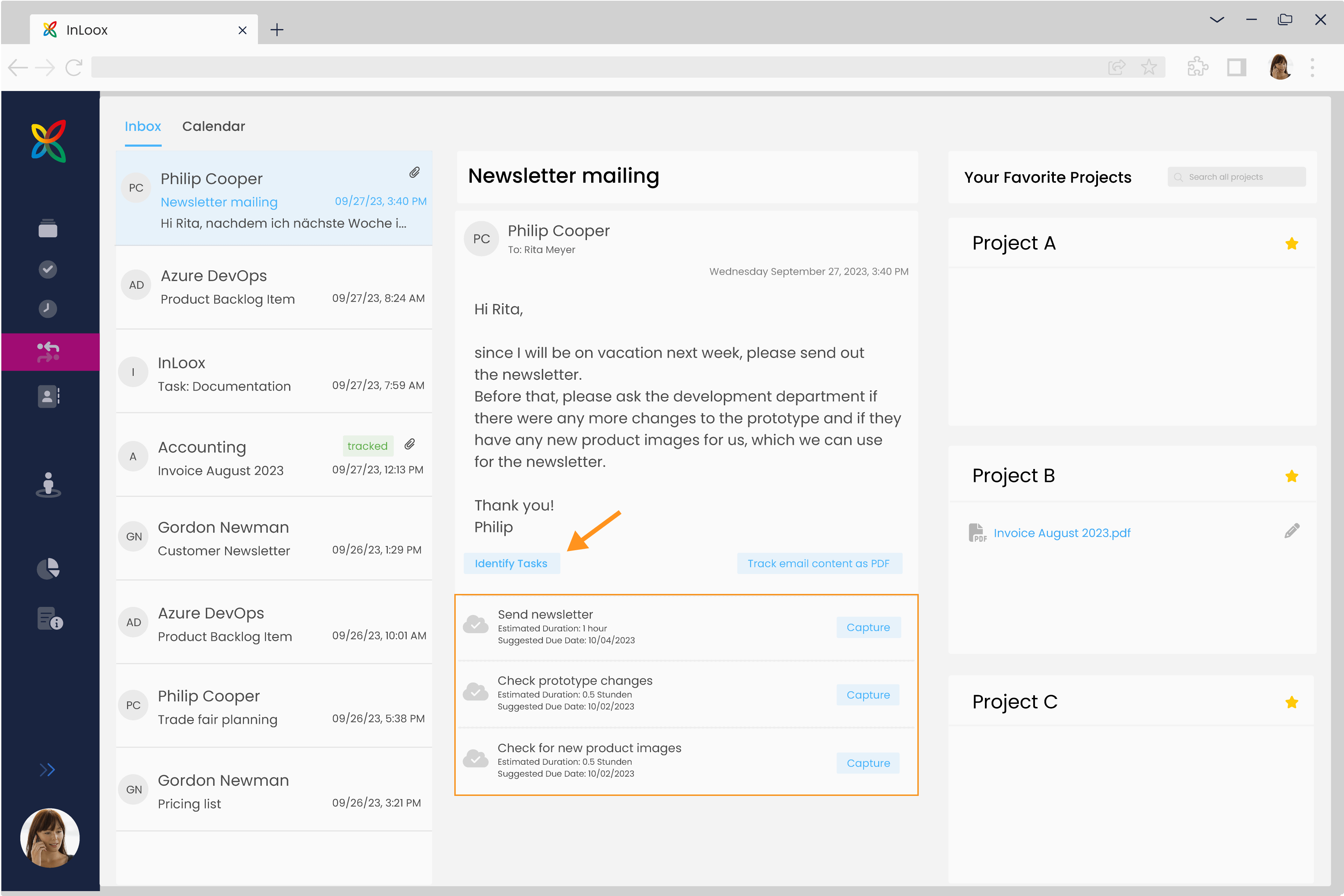 Automatically identify tasks from emails with InLoox AI