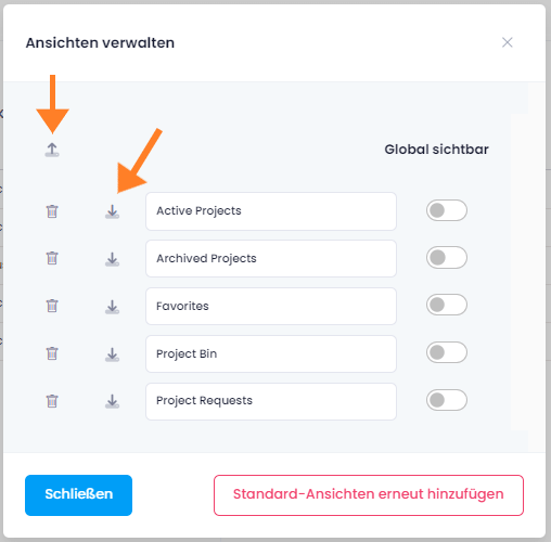 Import und Export von Listenansichten in InLoox Web App